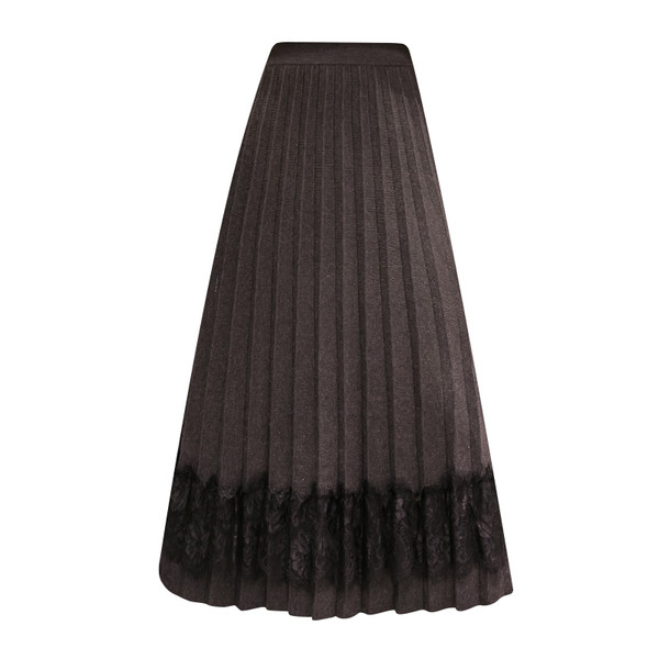 Modern rakott női szoknya csipkével barna és fekete színben