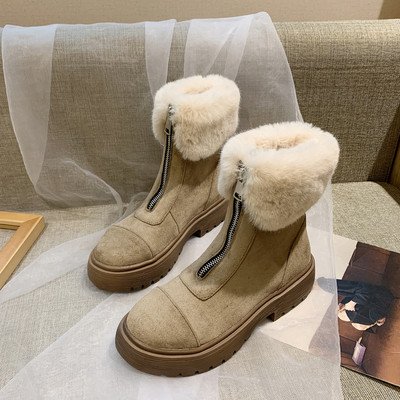 Női téli csizma puha béléssel és cipzárral fekete és narancs színben