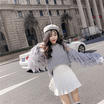 Γυναικείο πουλόβερ με μακριά μανίκια με κρόσσια σε τρία χρώματα