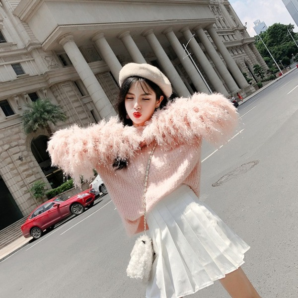 Γυναικείο πουλόβερ με μακριά μανίκια με κρόσσια σε τρία χρώματα