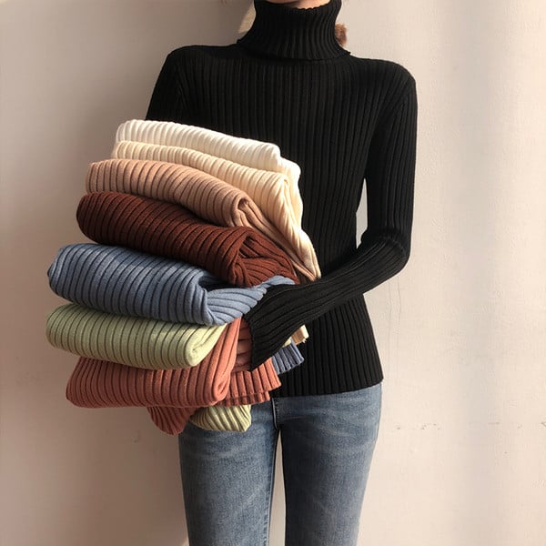 Modern női pulóver magas pólógallérral, több színben