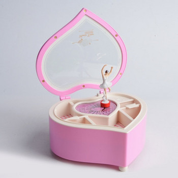 Κουτί μουσικής με περιστρεφόμενη μπαλαρίνα σε σχήμα καρδιάς σε ροζ και άσπρο χρώμα