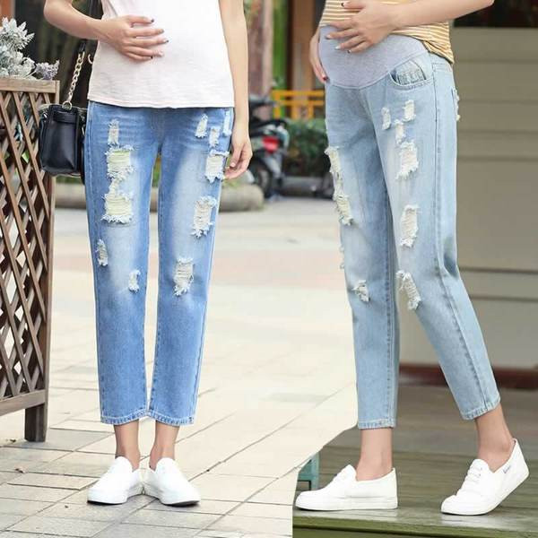 Lezser női farmer kismamáknak szakadt motívumokkal két színben