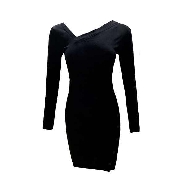 Női testhezálló ruha spitz nyakkivágással és hasítékkal
