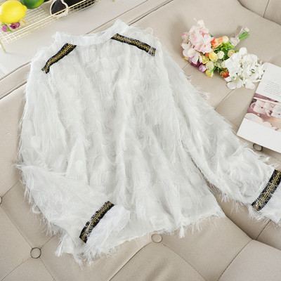 Modern női ing rojtokkal és O-nyakkal, négy színben