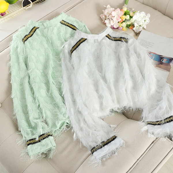 Modern női ing rojtokkal és O-nyakkal, négy színben