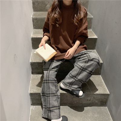 Lezser hosszú kockás nadrág magas derékkal