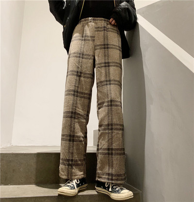 Lezser hosszú kockás nadrág magas derékkal