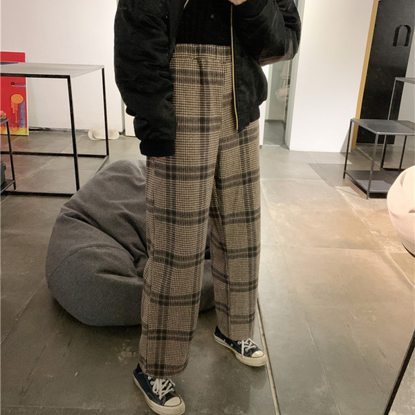 Lezser hosszú kockás nadrág magas derékkal