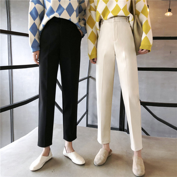 Női egyenes nadrág magas derékkal bézs és fekete színben