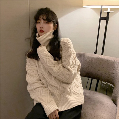 Női téli pulóver pólógallérral bézs és kék színben