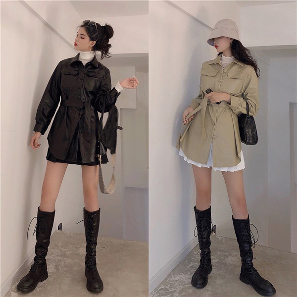 Eko bőrből készült hosszú kabát típusú kabát fehér és fekete színben