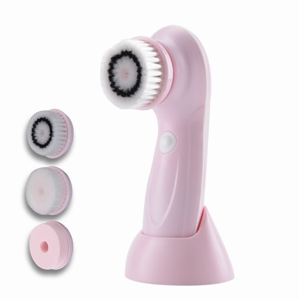 Elektromos vízálló kefe az arc tisztításához három rózsaszín és kék színű tartozékkal