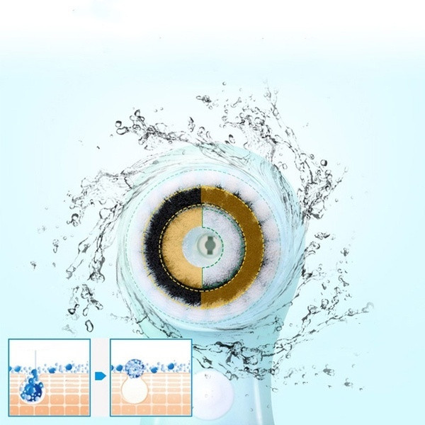 Elektromos vízálló kefe az arc tisztításához három rózsaszín és kék színű tartozékkal