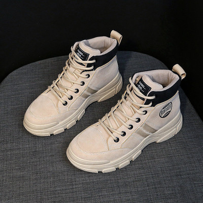 Αθλητικά χειμερινά γυναικεία παπούτσια σε μπεζ, καφέ και μαύρο χρώμα με κορδόνια