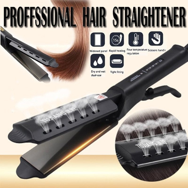 Преса за коса с керамично покритие на плочите и пара подходяща за суха и мокра коса 