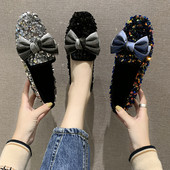 Modern női cipő flitterekkel és szalaggal több színben