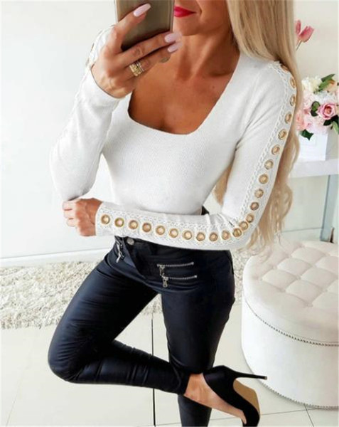 Bluză de damă modernă cu mâneci lungi și decolteu pătrat în alb și negru