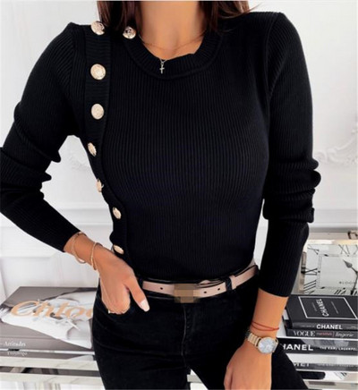 Καθημερινή γυναικεία μπλούζα με ωοειδές ντεκολτέ και κουμπιά σε μπεζ, μαύρο και άσπρο χρώμα