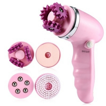 Електрически уред за почистване, масаж и ексфолиране на лице с четири приставки в розов цвят 