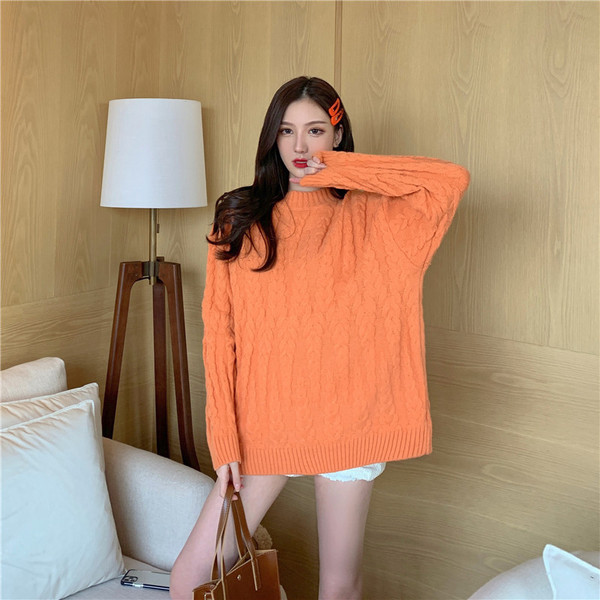 Γυναικείο φαρδύ πουλόβερ με πορτοκαλί χρώμα