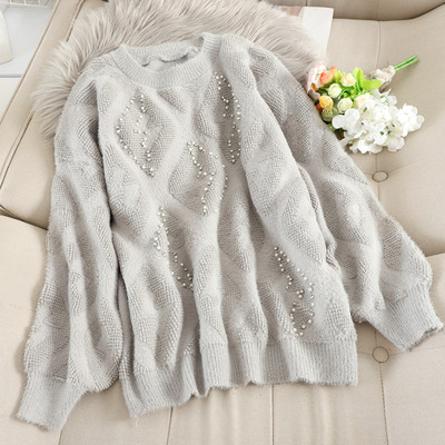 Női pulóver ovális nyakkivágással és gyöngyökkel több színben