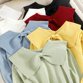 Modern női pulóver szalaggal, többféle színben