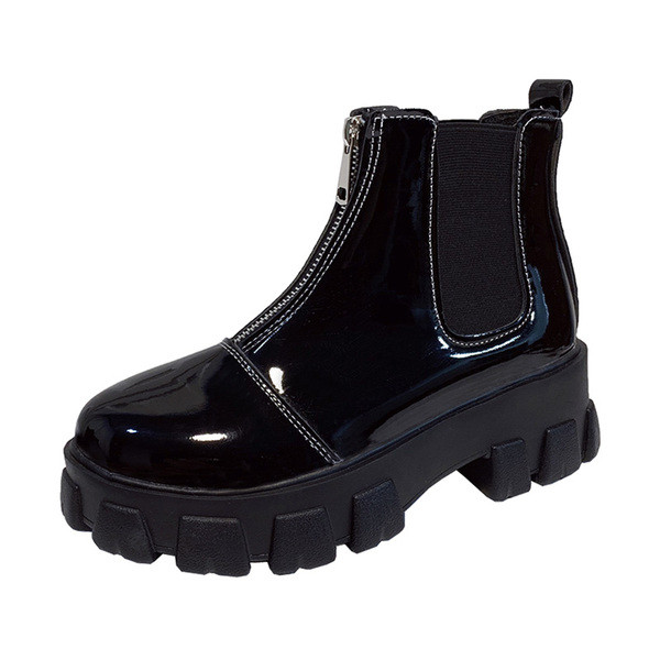 Női bőrcsizma vastag és durva talppal, fekete színben - két modell