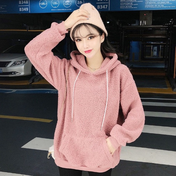 Hanorac de zi cu zi pentru femei, cu glugă și cravate în roz și alb