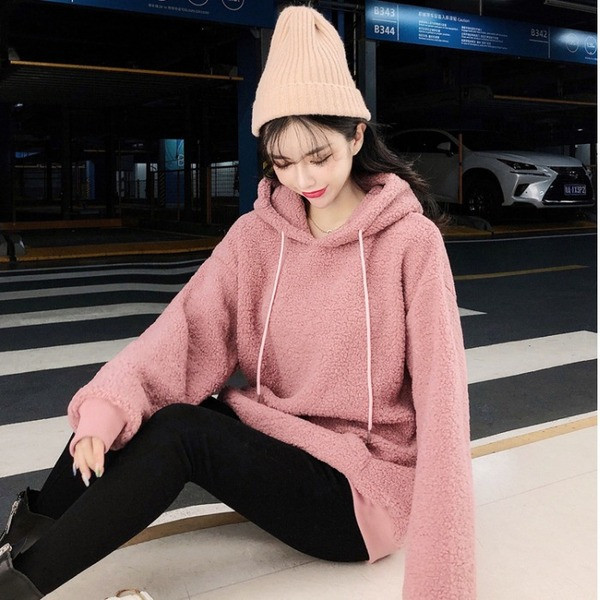 Hanorac de zi cu zi pentru femei, cu glugă și cravate în roz și alb