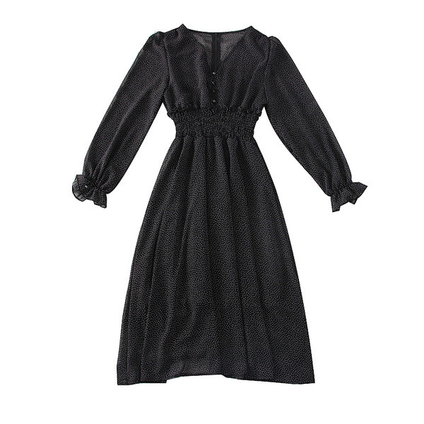 Modern női pöttyös ruha fehér, piros és fekete - szabású modellben