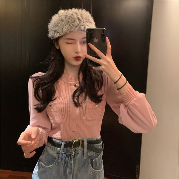 Γυναικεία κομψή μπλούζα με κουμπιά και μανίκια τούλι