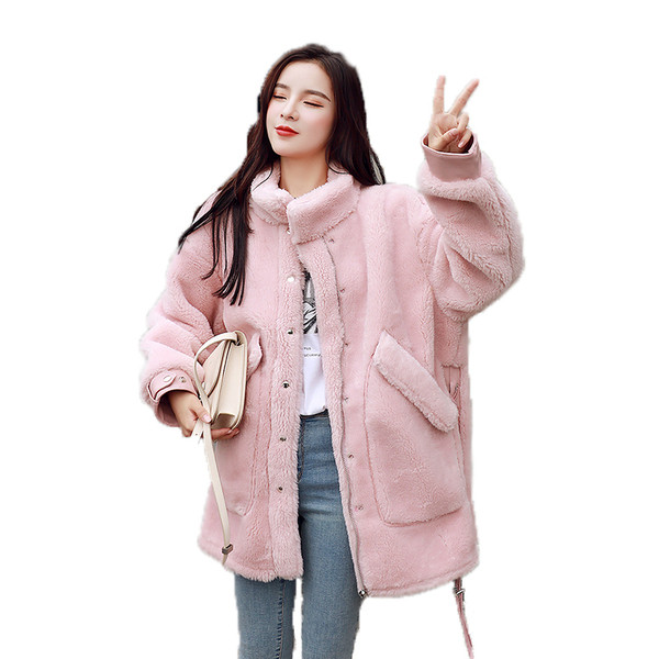 Modern női kabát zsebekkel, kék, fehér és rózsaszín színben