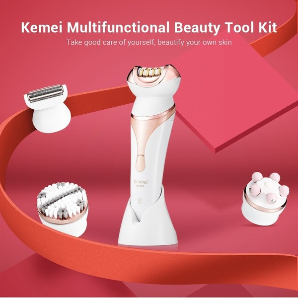 Ηλεκτρική αποτριχωτική μηχανή με τέσσερα εξαρτήματα κατάλληλα για αποτρίχωση, ξύρισμα, μασάζ και καθαρισμό προσώπου