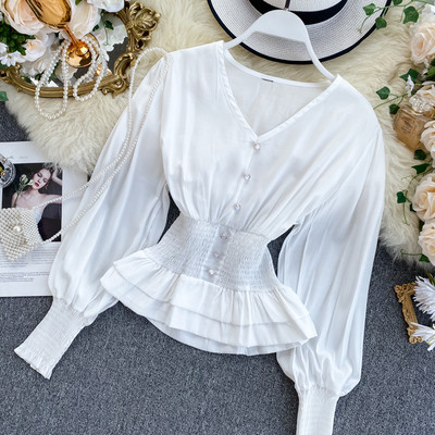 Modern női ing spitz nyakkivágással és elasztikus derékkal