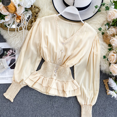 Modern női ing spitz nyakkivágással és elasztikus derékkal