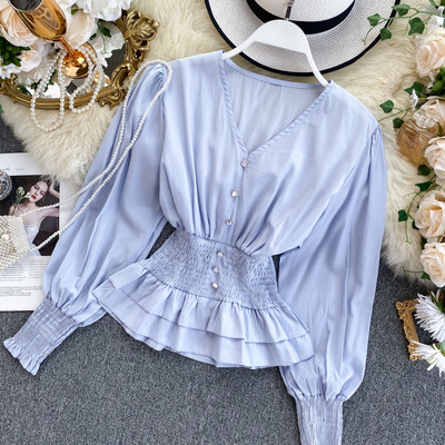 Modern női ing spitz nyakkivágással és elasztikus derékkal