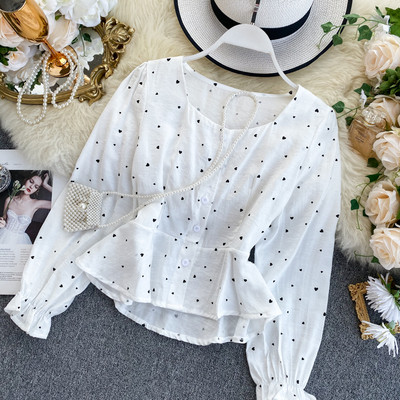 Modern női pöttyös ing gombokkal, többféle színben