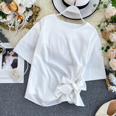 Bluza de dama moderna cu decolteu oval si panglica in mai multe culori