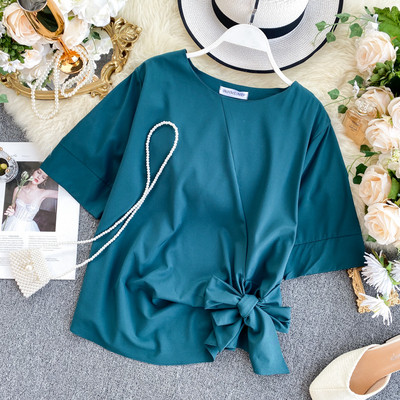 Bluza de dama moderna cu decolteu oval si panglica in mai multe culori