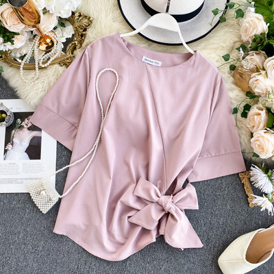 Bluza de dama moderna cu decolteu oval si panglica in mai multe culori