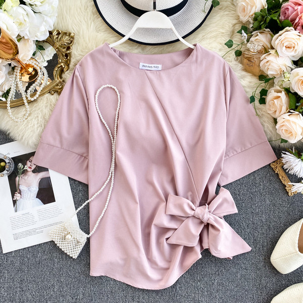 Bluza de dama moderna cu decolteu oval si panglica in mai multe culori