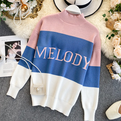 Alkalmi női pulóver pólógallérral és felirattal három színben