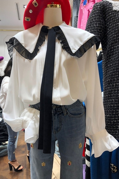 Modern női ing széles ujjú fehér és rózsaszín színben