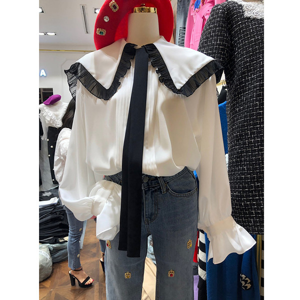 Modern női ing széles ujjú fehér és rózsaszín színben