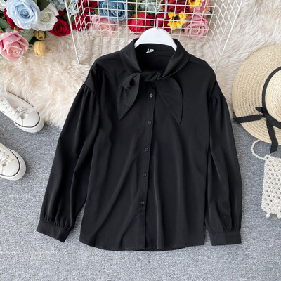 Modern női ing gombokkal és nyakkendőkkel, négy színben