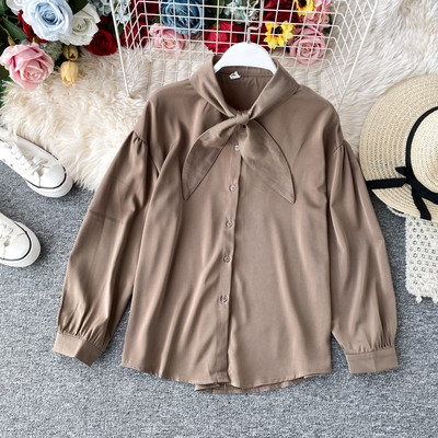 Modern női ing gombokkal és nyakkendőkkel, négy színben