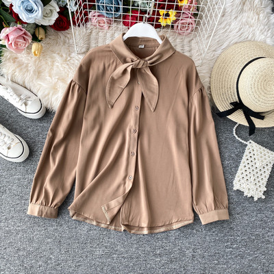 Modern női ing gombokkal és nyakkendőkkel, négy színben