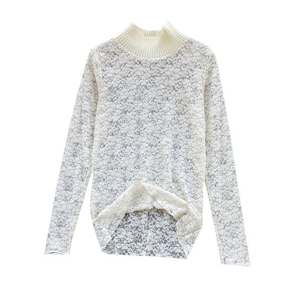 Μοντέρνα γυναικεία δαντελένια μπλούζα με μεγάλο κολάρο σε λευκό, μπεζ και μαύρο χρώμα