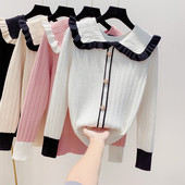 Pulover de dama modern cu guler si nasturi in mai multe culori